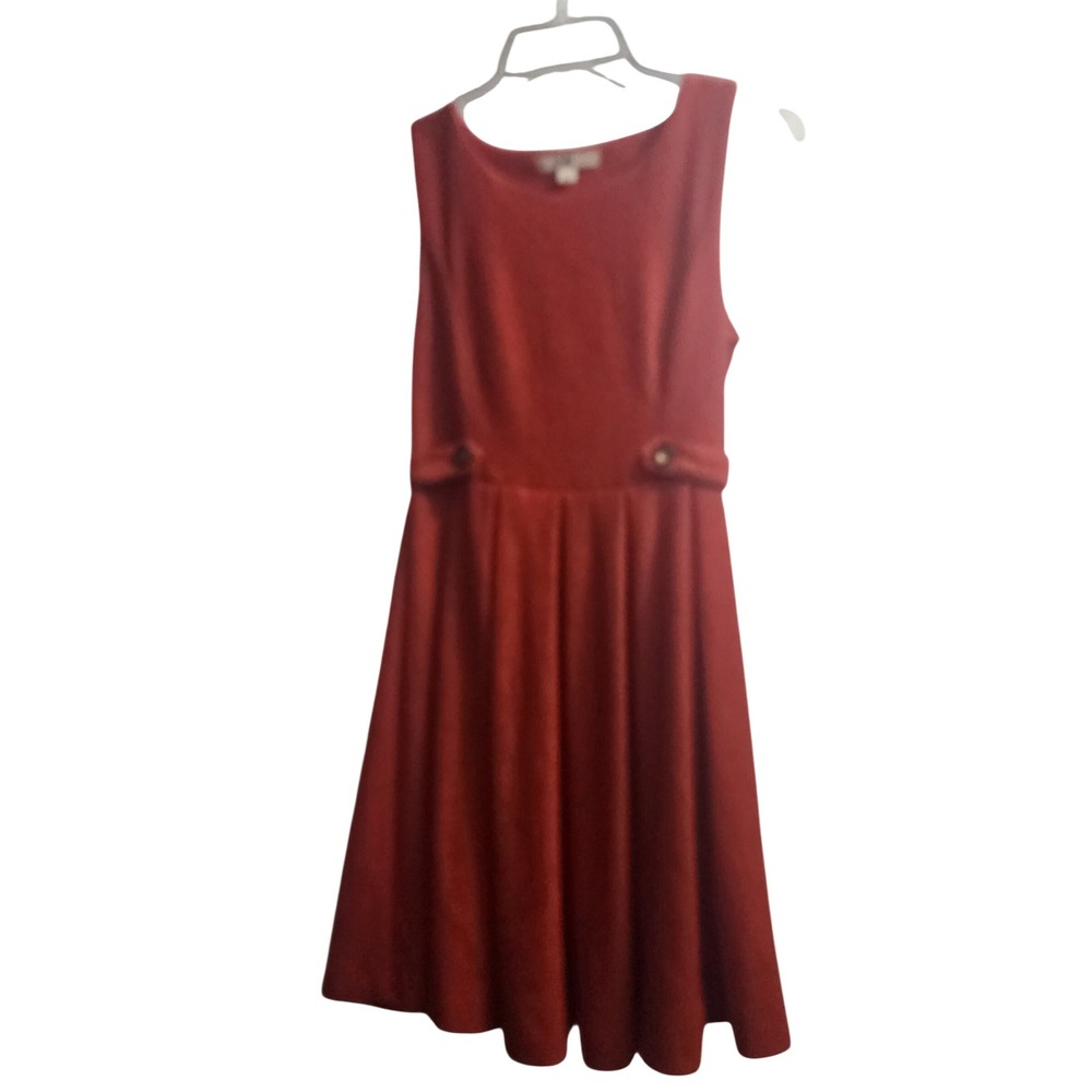 Y.A Los Angeles Red Ribbed Fit Flare Dress Button Detail Size Small